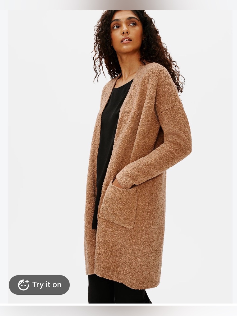 Eileen Fisher Organic Cotton Boucle Long Cardigan XL